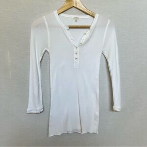 J. Crew White 100% Cotton Henley Top